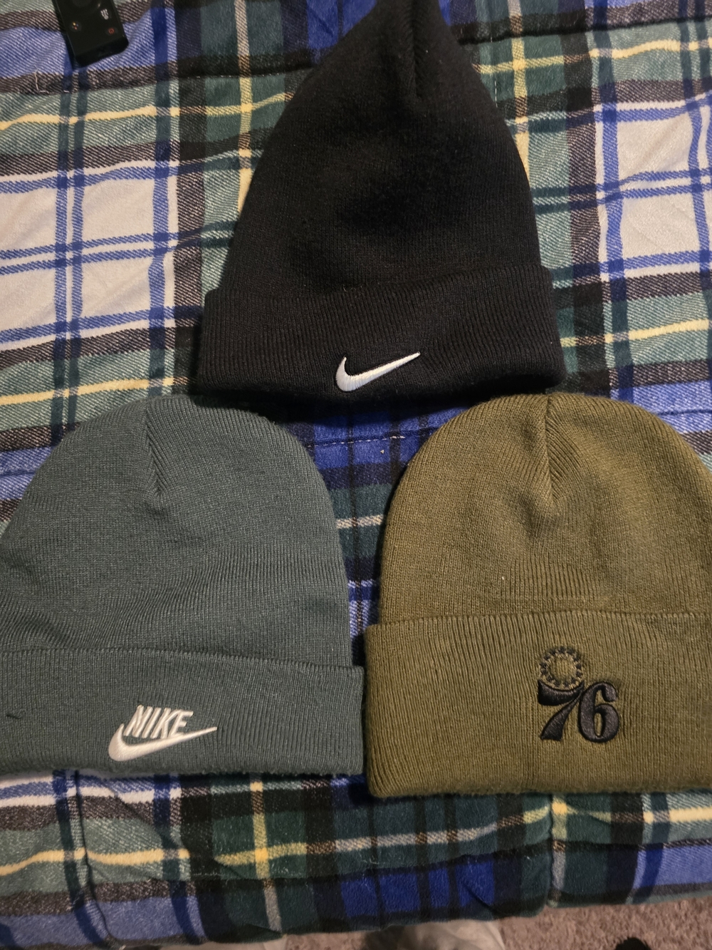 Nike Three-Pack Knit Beanie Set in Black, Olive, and Slate